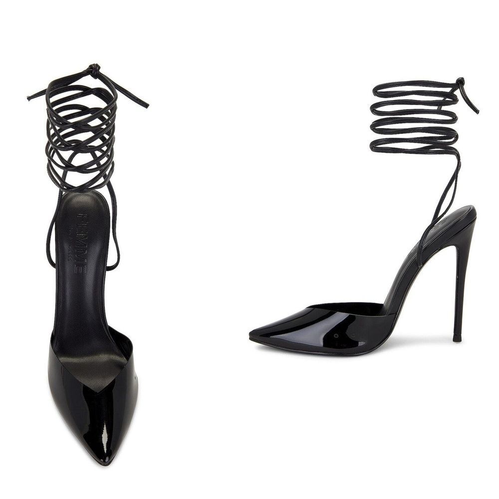 Femme Stiletto Pump 6 Revolve Ankle Wrap Cocktail Wedding Event Sexy Black Luisa